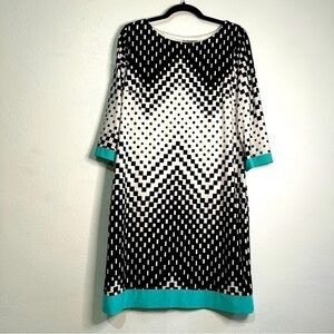Signature Camryn black/white w/teal trim dress, Sz 10. Lined. EUC.